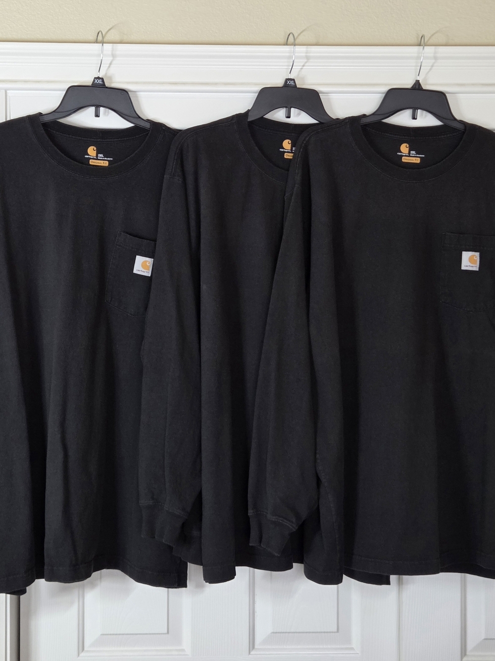 3 Carhartt Black Long-Sleeve Pocket Tees - Classic Work Shirts, Size XXL